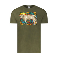 Vintage Olive western charolais bull and aztec sunflower background Vintage Tee - RanaPortraitStore