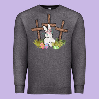 Floral Watercolor Easter Bunny Cross Premium Sweatshirt Designed By Maliassmallbusiness