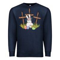 Navy floral watercolor easter bunny cross Premium Sweatshirt - MaliasSmallBusiness