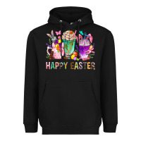 Black Happy Easter coffee cups with Bunny Heavyweight Hoodie - NancyCooperArtShop