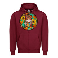 Burgundy fall gnomes round earrings 2 Zipper Hoodie - Artiststas