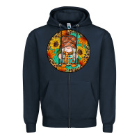 Navy fall gnomes round earrings 2 Zipper Hoodie - Artiststas