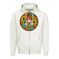 Oatmeal Heather fall gnomes round earrings 2 Zipper Hoodie - Artiststas