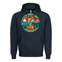Navy fall gnomes round earrings 3 Zipper Hoodie - Artiststas