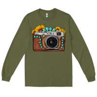Army Green Sunflower Gemstone Vintage Camera Long Sleeve Tee - FaDigitalArtStudio