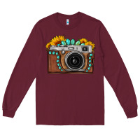 Burgundy Sunflower Gemstone Vintage Camera Long Sleeve Tee - FaDigitalArtStudio