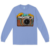 Colony Blue Sunflower Gemstone Vintage Camera Long Sleeve Tee - FaDigitalArtStudio