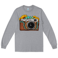 Heather Grey Sunflower Gemstone Vintage Camera Long Sleeve Tee - FaDigitalArtStudio