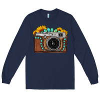 Navy Sunflower Gemstone Vintage Camera Long Sleeve Tee - FaDigitalArtStudio