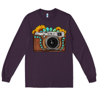 Plum Sunflower Gemstone Vintage Camera Long Sleeve Tee - FaDigitalArtStudio