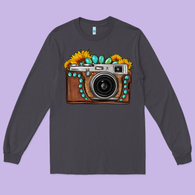 Sunflower Gemstone Vintage Camera Long Sleeve Tee Designed By Fadigitalartstudio
