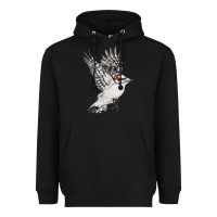 Black Flying Downy Woodpecker Heavyweight Hoodie - LillyAllenDesigns