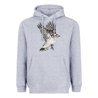 Heather Grey Flying Downy Woodpecker Heavyweight Hoodie - LillyAllenDesigns