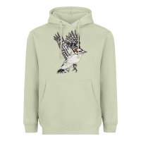 Matcha Flying Downy Woodpecker Heavyweight Hoodie - LillyAllenDesigns