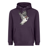 Plum Flying Downy Woodpecker Heavyweight Hoodie - LillyAllenDesigns