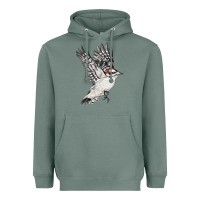 Sage Flying Downy Woodpecker Heavyweight Hoodie - LillyAllenDesigns