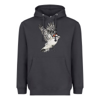Smoke Flying Downy Woodpecker Heavyweight Hoodie - LillyAllenDesigns