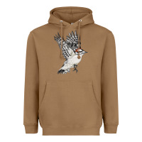 Toasted Coconut Flying Downy Woodpecker Heavyweight Hoodie - LillyAllenDesigns