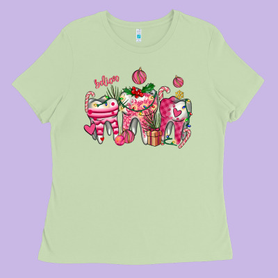 Pink Christmas Teeth Ladies Tee Designed By Adodesignshop