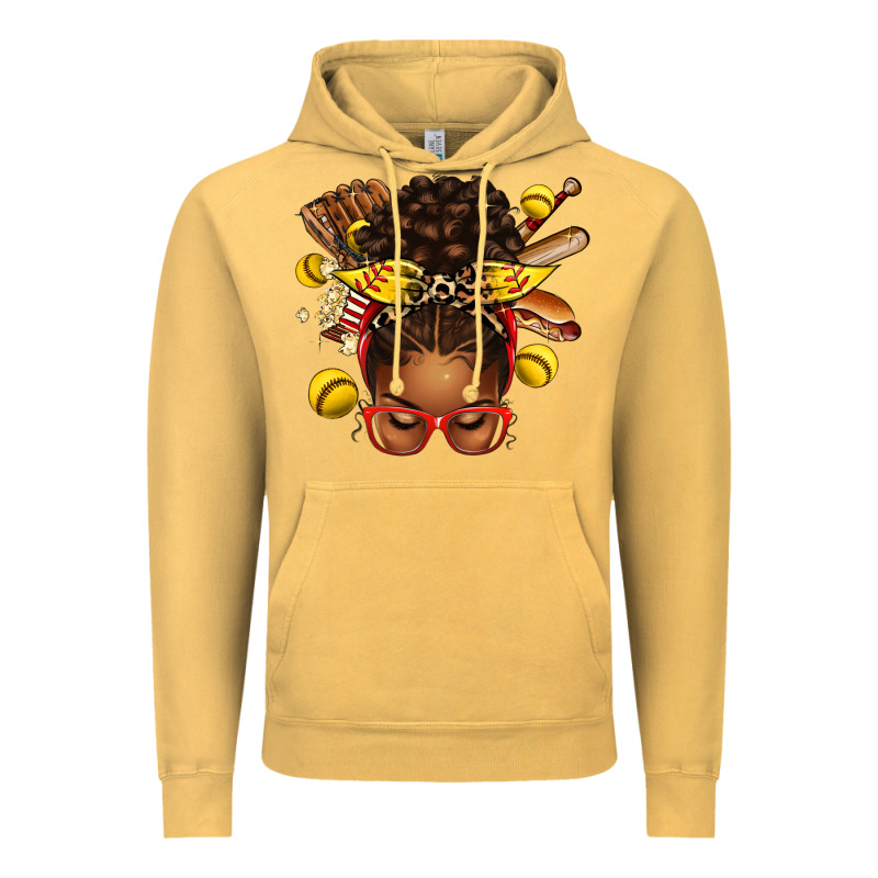 Softball Afro Messy Bun Vintage Hoodie by texasbilliewilder | Teevron