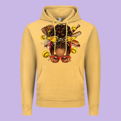 Softball Afro Messy Bun Vintage Hoodie Designed By Texasbilliewilder