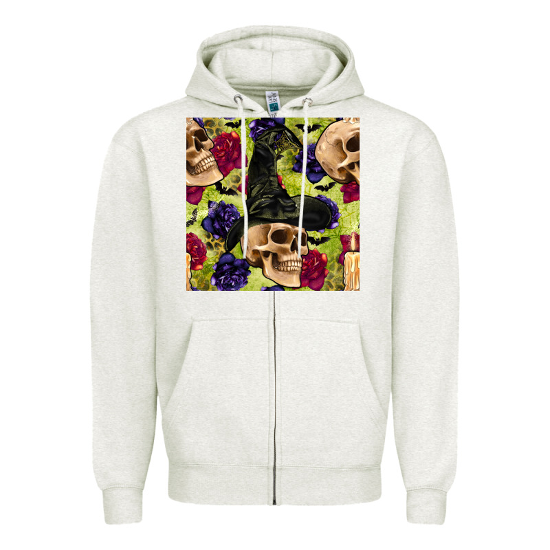 Halloween Witch Skull Seamless Pattern Zipper Hoodie by BundleAndBundleShop | Teevron