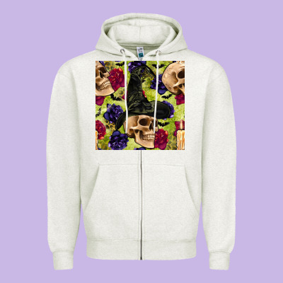 Halloween Witch Skull Seamless Pattern Zipper Hoodie Designed By Bundleandbundleshop