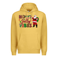 Antique Gold Holly Jolly vibes Christmas with Santa Premium Hoodie - NancyCooperArtShop