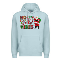 Blue Mist Holly Jolly vibes Christmas with Santa Premium Hoodie - NancyCooperArtShop