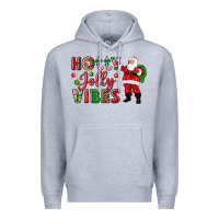Heather Grey Holly Jolly vibes Christmas with Santa Premium Hoodie - NancyCooperArtShop