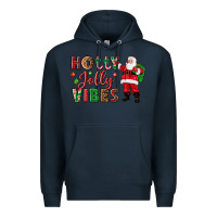 Navy Holly Jolly vibes Christmas with Santa Premium Hoodie - NancyCooperArtShop