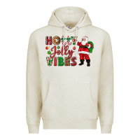 Oatmeal Heather Holly Jolly vibes Christmas with Santa Premium Hoodie - NancyCooperArtShop