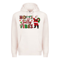 Pale Pink Holly Jolly vibes Christmas with Santa Premium Hoodie - NancyCooperArtShop