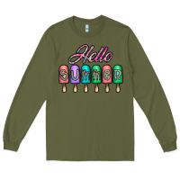 Army Green hello summer Long Sleeve Tee - CowhideDigitalArt