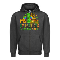 Charcoal Heather my first st patricks day with coins and shamrocks Zipper Hoodie - AdoDesignShop