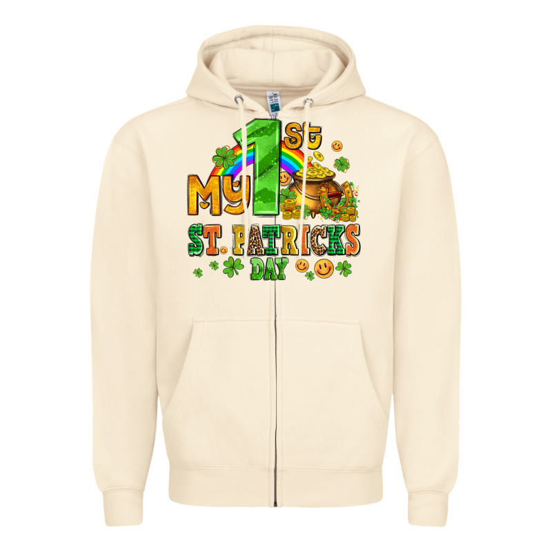 My First St Patricks Day With Coins And Shamrocks Zipper Hoodie by AdoDesignShop | Teevron