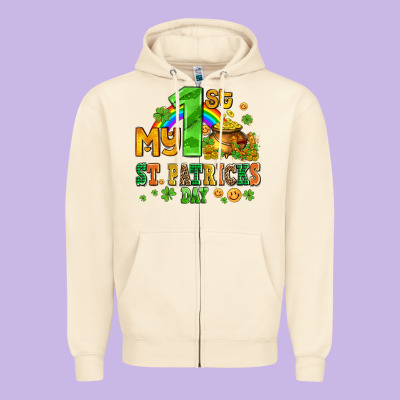 My First St Patricks Day With Coins And Shamrocks Zipper Hoodie Designed By Adodesignshop
