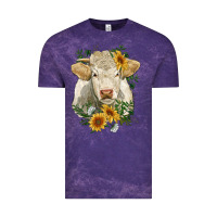 Cloud Purple charolais cattle with sunflowers Vintage Tee - RanaPortraitStore