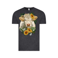 Vintage Black charolais cattle with sunflowers Vintage Tee - RanaPortraitStore