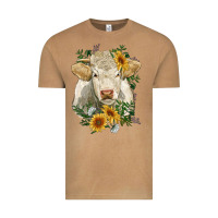 Vintage Camel charolais cattle with sunflowers Vintage Tee - RanaPortraitStore