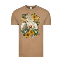 Vintage Coffee charolais cattle with sunflowers Vintage Tee - RanaPortraitStore