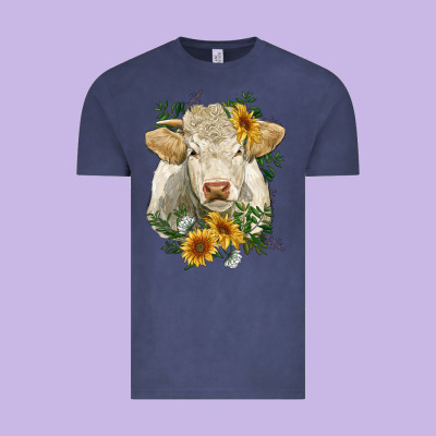 Charolais Cattle With Sunflowers Vintage Tee Designed By Ranaportraitstore