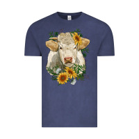 Vintage Denim charolais cattle with sunflowers Vintage Tee - RanaPortraitStore