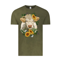 Vintage Olive charolais cattle with sunflowers Vintage Tee - RanaPortraitStore