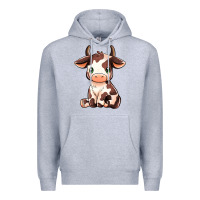 Heather Grey Baby Brown Cow Premium Hoodie - MaliasSmallBusiness