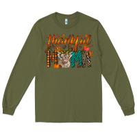 Army Green thankful mama highland cow Long Sleeve Tee - RacoonDesign