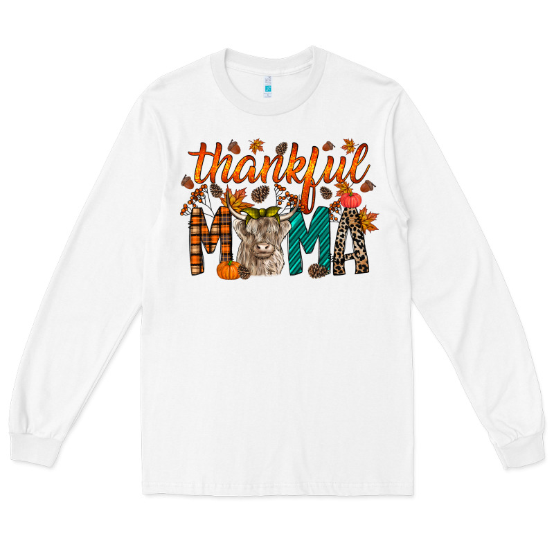 Thankful Mama Highland Cow Long Sleeve Tee by RacoonDesign | Teevron