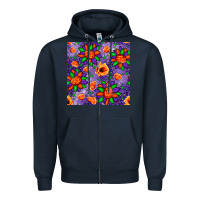 Navy pumpkin flower halloween seamless pattern Zipper Hoodie - BundleAndBundleShop