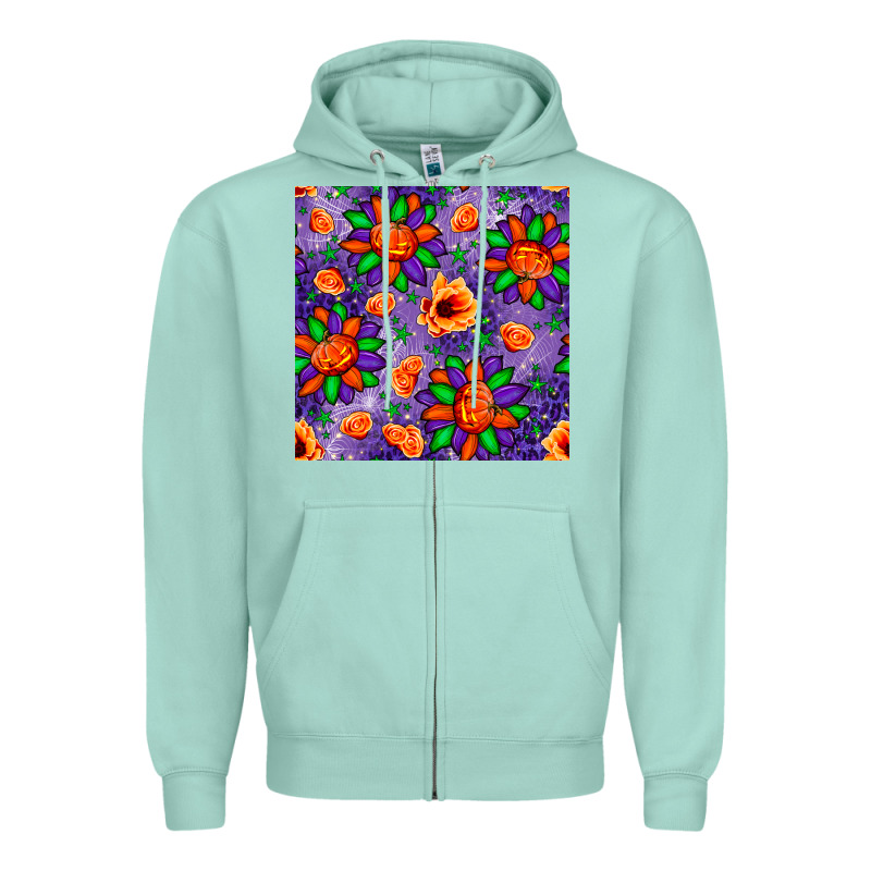 Pumpkin Flower Halloween Seamless Pattern Zipper Hoodie by BundleAndBundleShop | Teevron