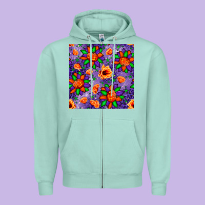 Pumpkin Flower Halloween Seamless Pattern Zipper Hoodie Designed By Bundleandbundleshop